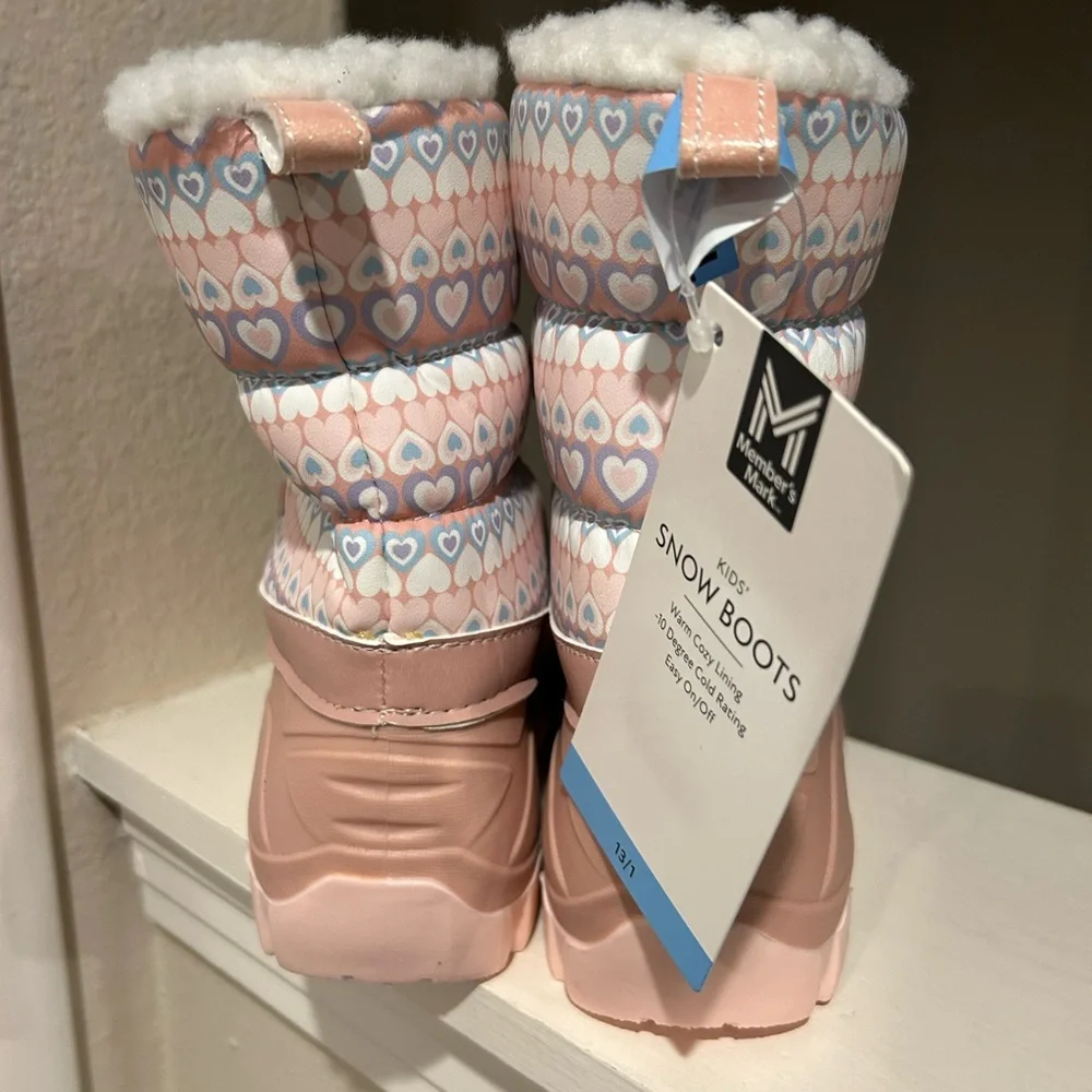 NWT Member's Mark Girl's Pull On Insulated Snow Boots Pink Hearts Kids Size 13/1 - Picture 4 of 10